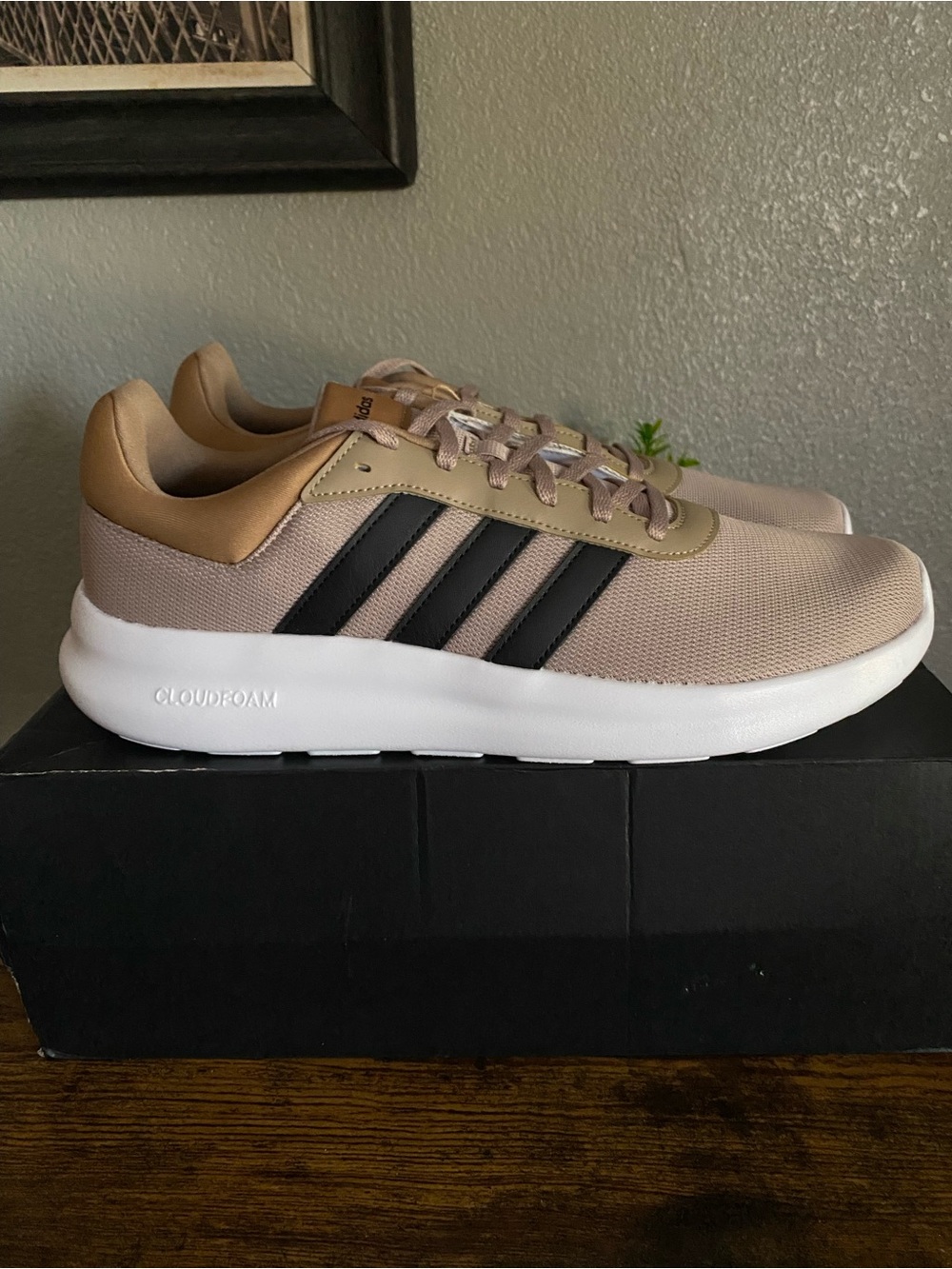Adidas Men’s Sneakers - Beige/Tan with Black Stripes